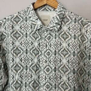 Common People Shirt Men XL Gray Ikat Linen Blend Short Sleeve Button Up